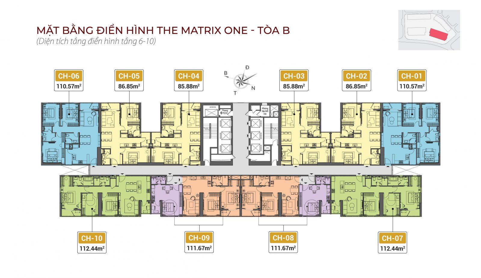 Mặt bằng Tòa B - The Matrix One (Mặt bằng điển hình tầng 06 - 10)