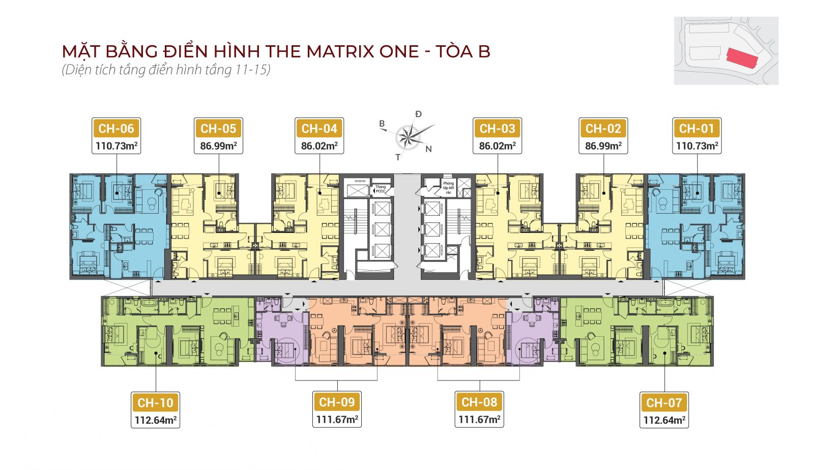 Mặt bằng Tòa B - The Matrix One (Mặt bằng điển hình tầng 11 - 15)