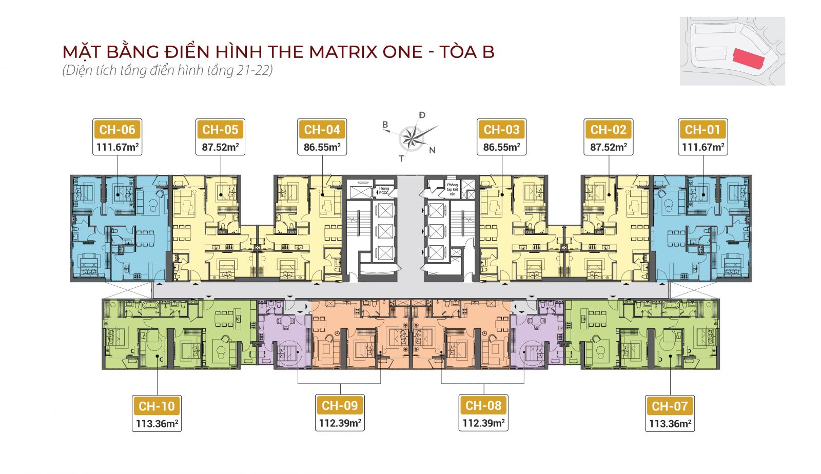 Mặt bằng Tòa B - The Matrix One (Mặt bằng điển hình tầng 21 - 22)