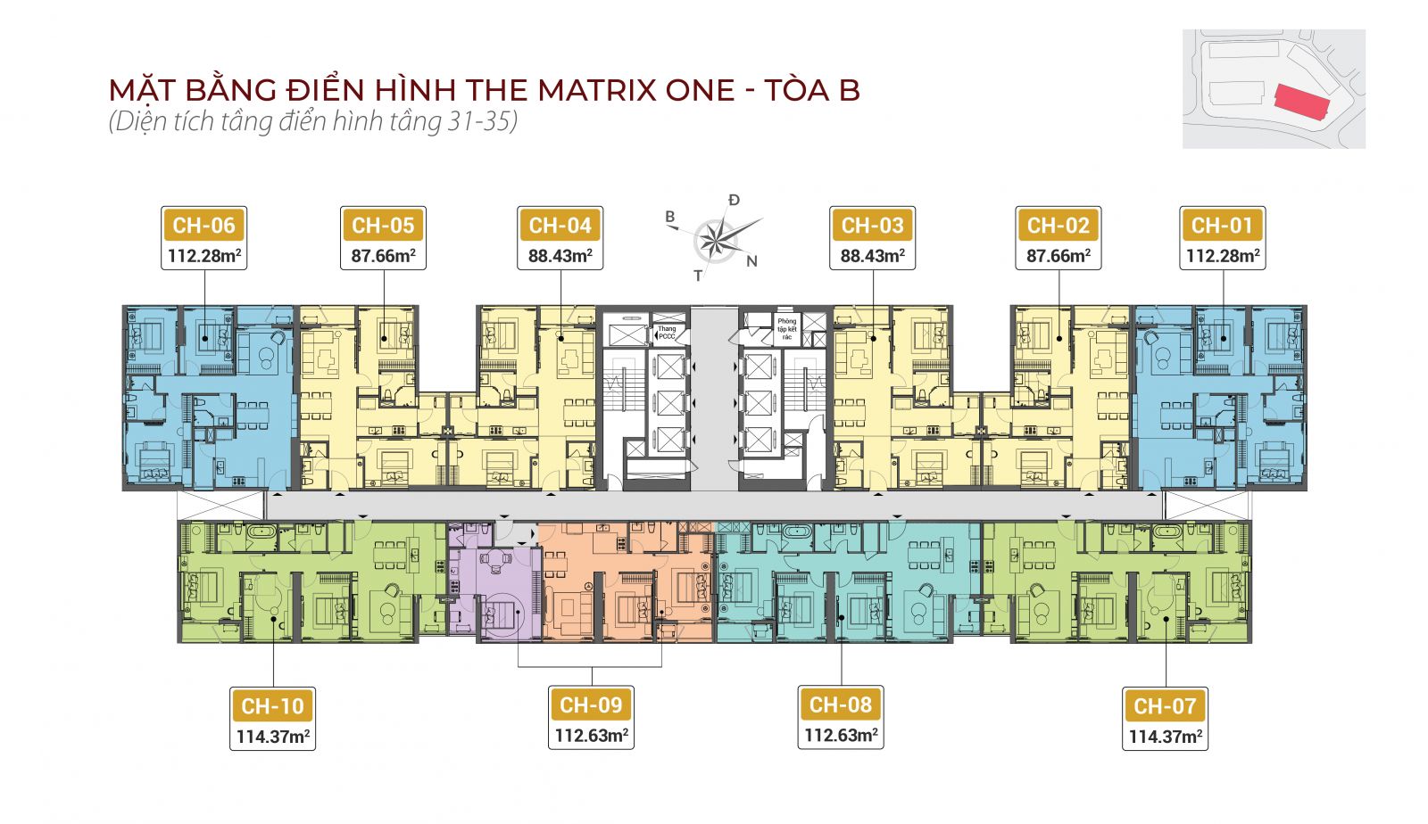 Mặt bằng Tòa B - The Matrix One (Mặt bằng điển hình tầng 31 - 35)