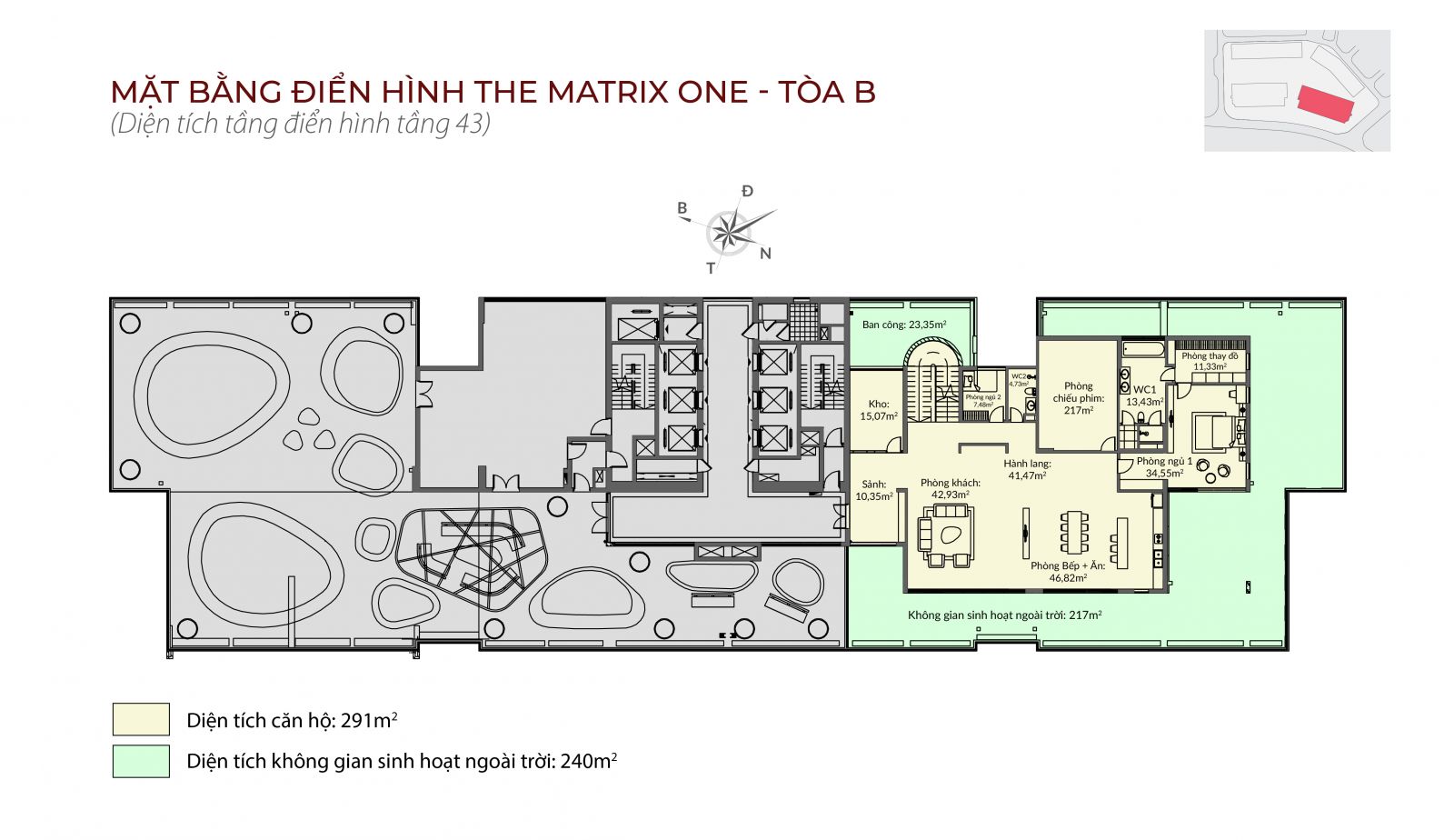 Mặt bằng Tòa B - The Matrix One (Mặt bằng điển hình tầng 43)