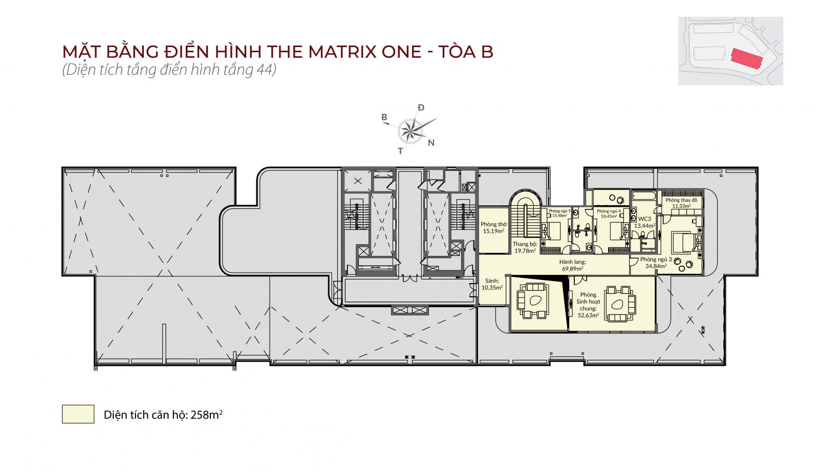 Mặt bằng Tòa B - The Matrix One (Mặt bằng điển hình tầng 44)